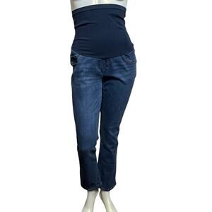Indigo Blue Maternity Premium Denim Jeans Over Belly Support Band Size L